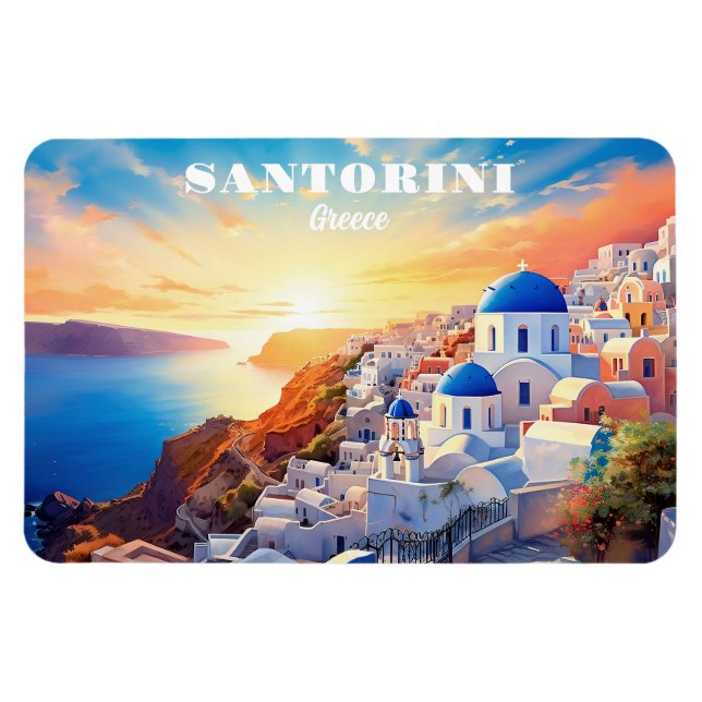 Anpassningsbar Text Santorini Greece Sunset Magnet (Horisontell)