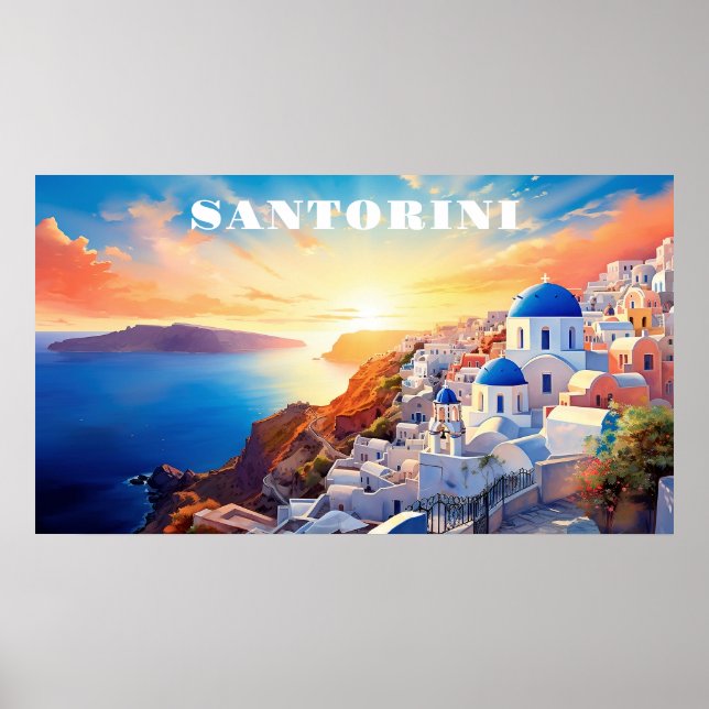 Anpassningsbar Text Santorini Greece Sunset Poster (Framsidan)
