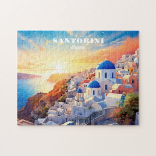 Anpassningsbar Text Santorini Greece Sunset Pussel