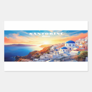 Anpassningsbar Text Santorini Greece Sunset Rektangulärt Klistermärke