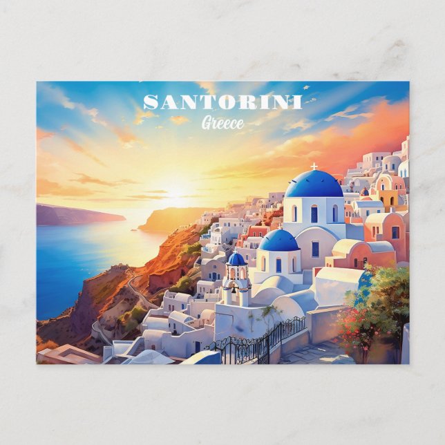 Anpassningsbar Text Santorini Greece Sunset Vykort (Framsida)