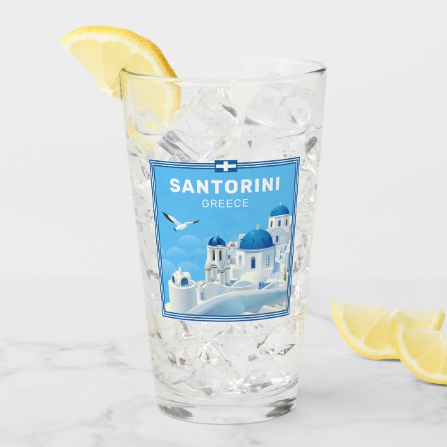 Anpassningsbar Text Santorini Grekland Glaskopp (Framsida Ice)