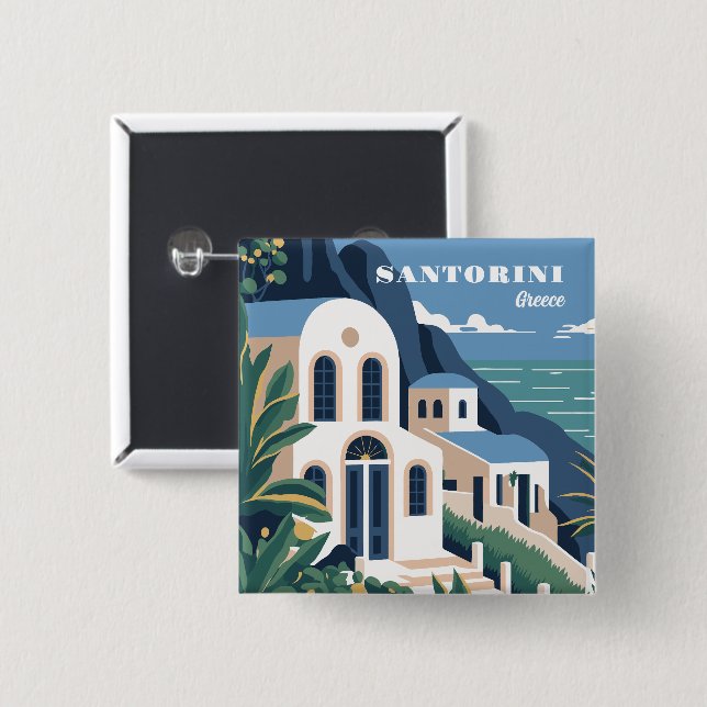 Anpassningsbar Text Santorini Grekland Knapp (Framsida & baksida)