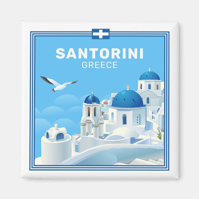 Anpassningsbar Text Santorini Grekland Magnet (Framsidan)