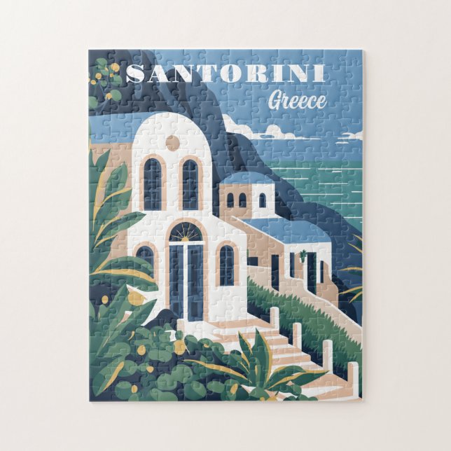 Anpassningsbar Text Santorini Grekland Pussel (Vertikal)