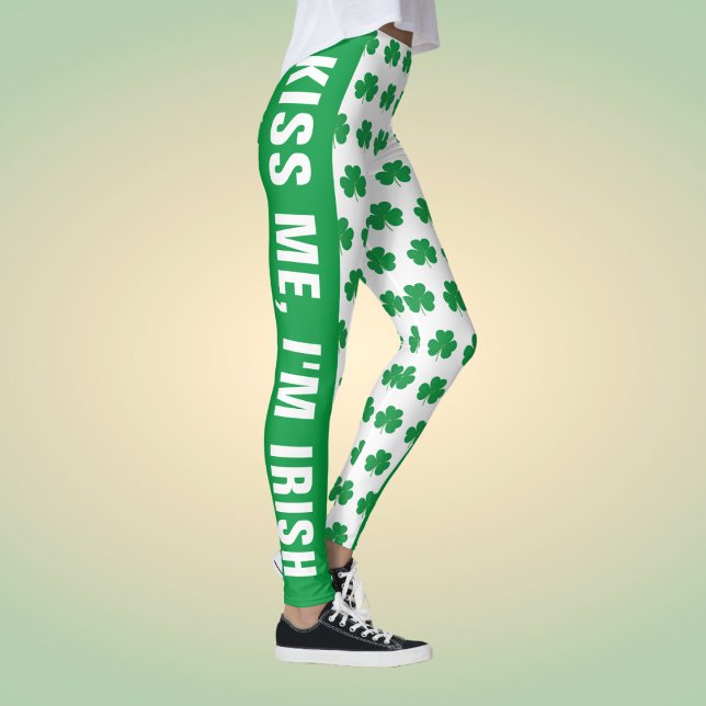 Anpassningsbar Text Shamrock Klöver Mönster Grönt  Leggings (Skapare uppladdad)