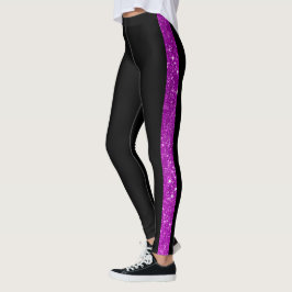 Anpassningsbar Text Sida Rand Glitter Black Leggings