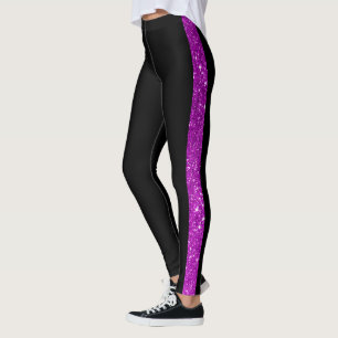 Anpassningsbar Text Sida Rand Glitter Black Leggings