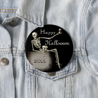 Anpassningsbar Text Skeleton på Grav Happy hallowe Knapp