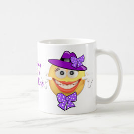 Anpassningsbar Text Smila Emoji in Hat with Bows Kaffemugg
