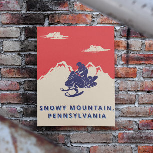 Anpassningsbar Text Snowmobile Mountain Vintage re Poster