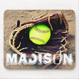 Anpassningsbar Text Softball Glove och Boll Mousep Musmatta