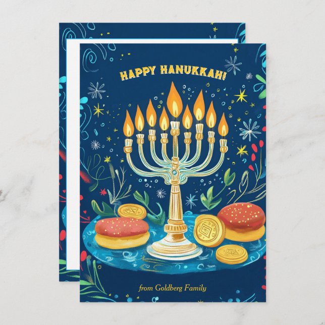 Anpassningsbar text Starlit Hanukkah Önskemål Julkort (Fram/baksida)