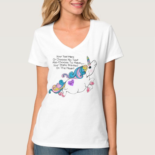 Anpassningsbar Text/State Heart Unicorn Rosa Blue  T Shirt (Framsida)