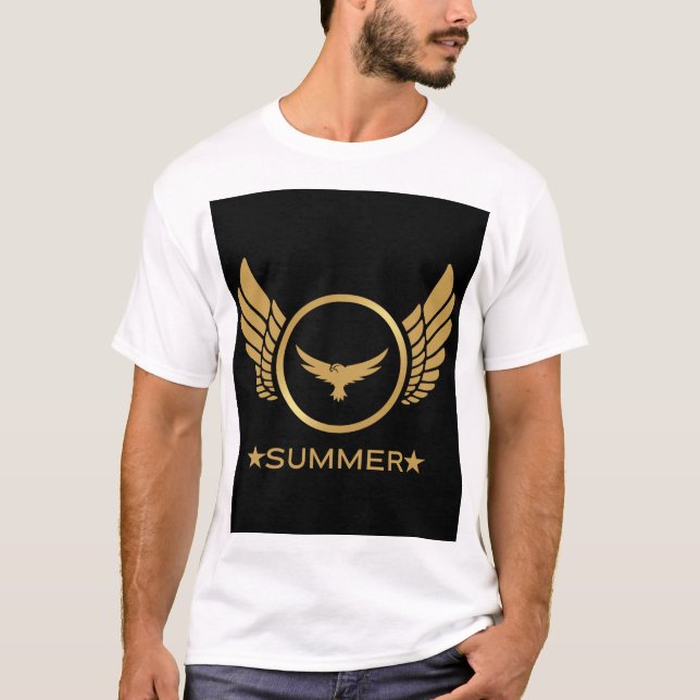 Anpassningsbar Text Summer Vibes Guld Eagle Image  T Shirt (Framsida)