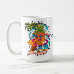 Anpassningsbar Text Surfning Ananas Kaffemugg
