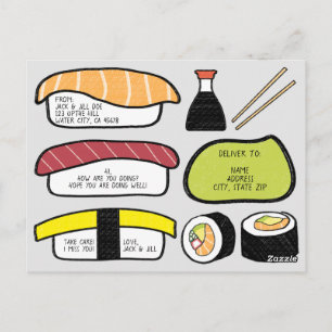 Anpassningsbar Text Sushi Theme Illustration Mönst Vykort