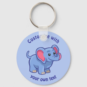 Anpassningsbar Text Tecknad Elephant Blue Nyckelring