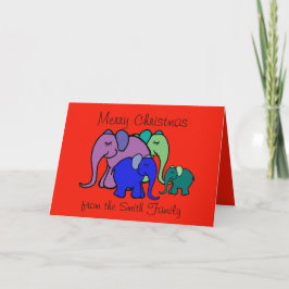 Anpassningsbar Text Tecknad Elephant Family jul Helgkort