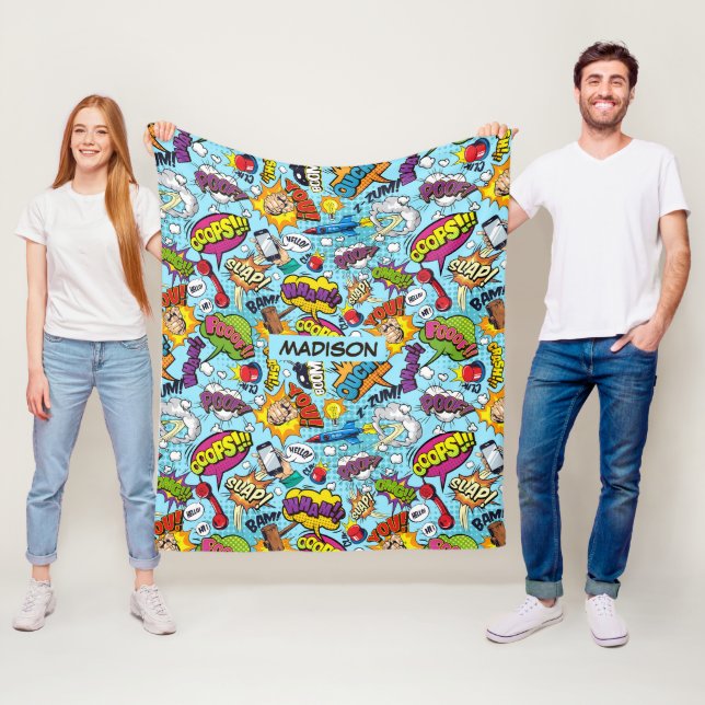 Anpassningsbar Text Tecknad Mönster Fleecefilt (På plats)