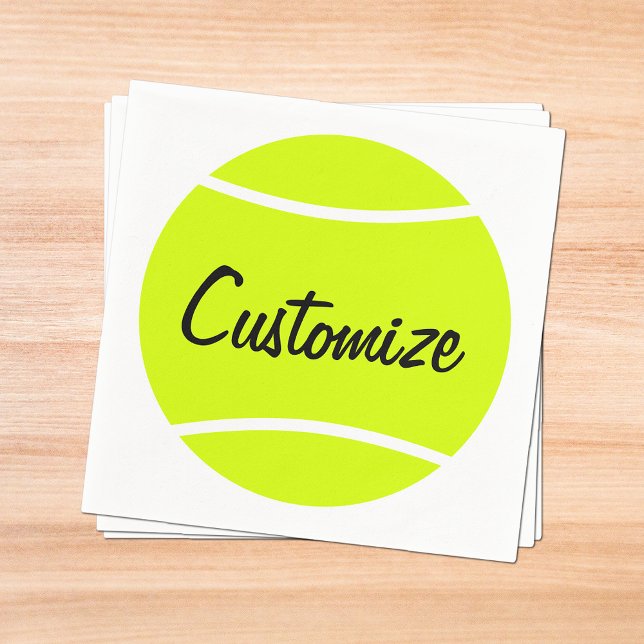 Anpassningsbar Text Tennis Boll Cocktail Napkins Pappersservett (Personalized tennis party napkins with custom text.)
