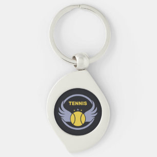 Anpassningsbar Text Tennis Boll med Vingar Swirl Silverfärgad Nyckelring