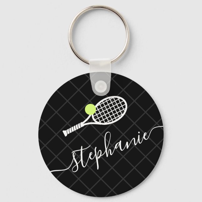 Anpassningsbar Text Tennis Boll Racket Monogrammed Nyckelring (Framsida)