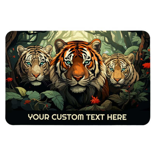 Anpassningsbar Text Tigers Illustration Magnet (Horisontell)