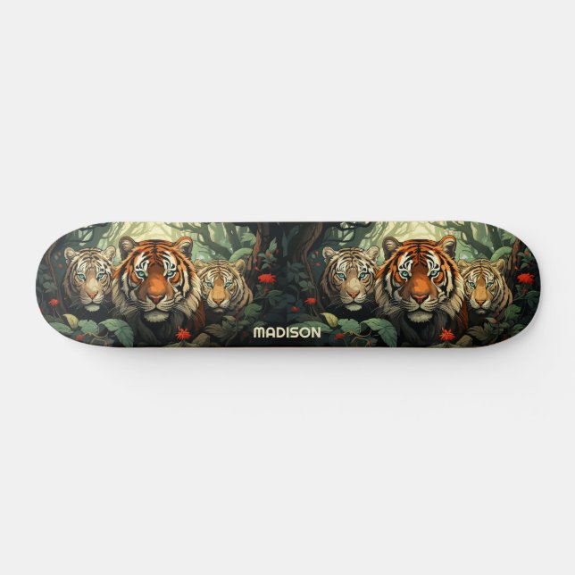 Anpassningsbar Text Tigers Illustration Mini Skateboard Bräda 18,5 Cm (Horz)