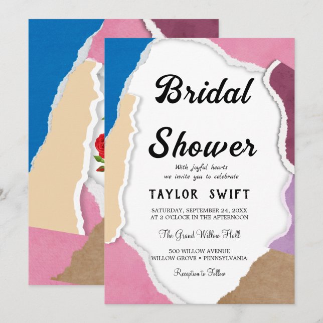 Anpassningsbar Text Torn Pappra Inbjudningskort fö (Fram/baksida)