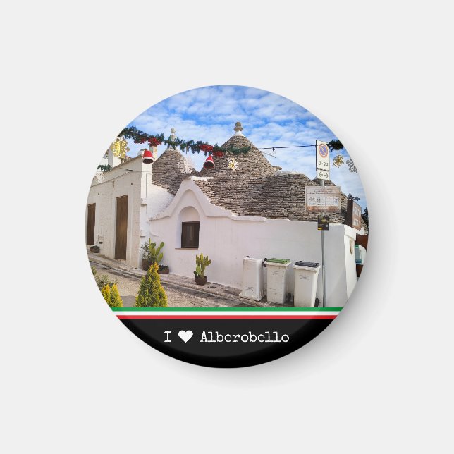 Anpassningsbar text, trauli-hus i Alberobello Magnet (Framsidan)
