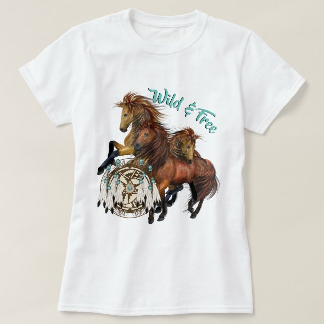 Anpassningsbar Text Tre Vilder Stallions och Manda T Shirt (Design framsida)
