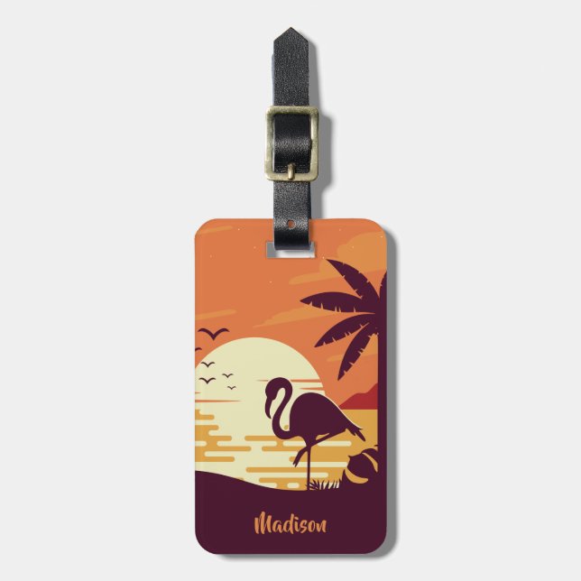 Anpassningsbar text Tropical Flamingo bagage tag Bagagebricka (Vertikal Framsida)