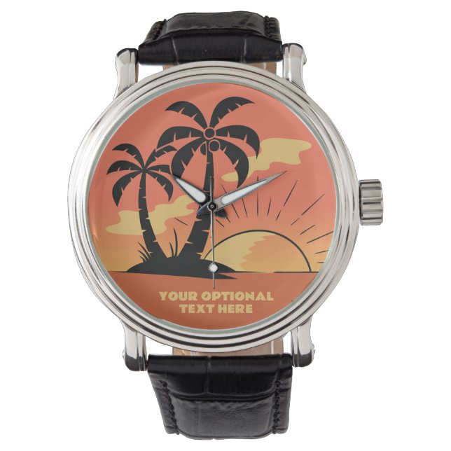 Anpassningsbar Text Tropical Island Sunset Armbandsur (Framsida)