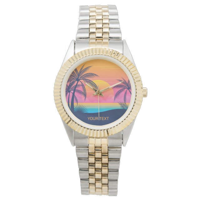 Anpassningsbar Text Tropical Island Sunset Armbandsur (Framsida)