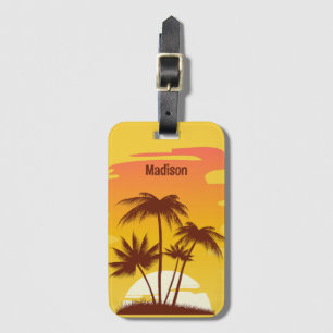 Anpassningsbar Text Tropical Island Sunset Bagagebricka
