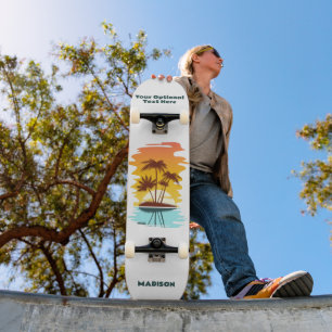Anpassningsbar Text Tropical Island Sunset Mini Skateboard Bräda 18,5 Cm