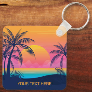 Anpassningsbar Text Tropical Island Sunset Nyckelring