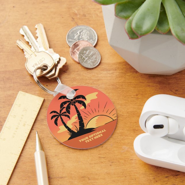 Anpassningsbar Text Tropical Island Sunset Nyckelring (Skrivbord)