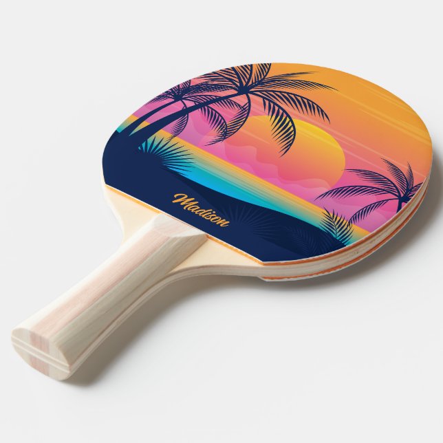 Anpassningsbar Text Tropical Island Sunset Pingisracket (Frontvinkel)