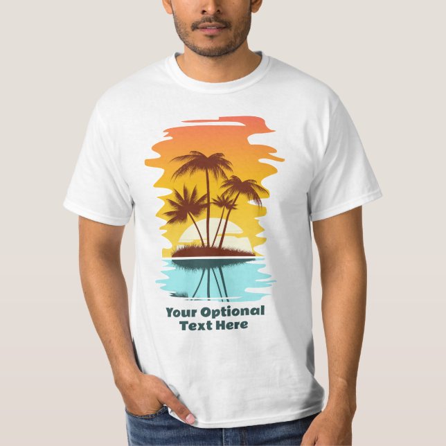 Anpassningsbar Text Tropical Island Sunset T Shirt (Framsida)