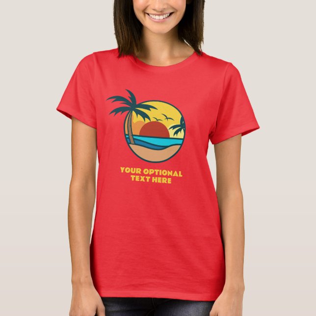 Anpassningsbar Text Tropical Island Sunset T Shirt (Framsida)