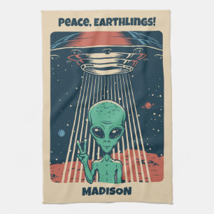 Anpassningsbar Text UFO Alien Kökshandduk