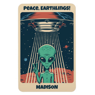 Anpassningsbar Text UFO Alien Magnet