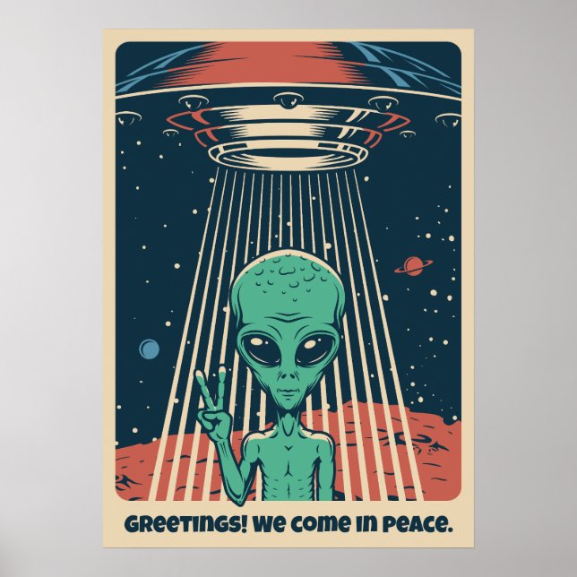 Anpassningsbar Text UFO Alien Poster (Framsidan)
