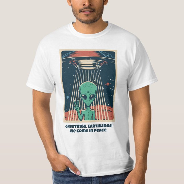 Anpassningsbar Text UFO Alien T Shirt (Framsida)