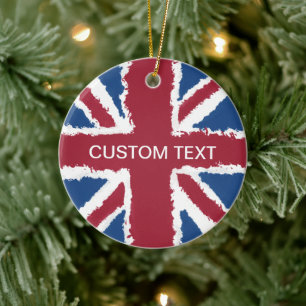 Anpassningsbar Text Union Jack Flagga Art av Heva  Julgransprydnad Keramik