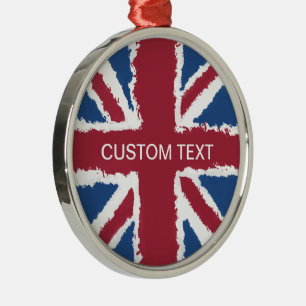 Anpassningsbar Text Union Jack Flagga Art av Heva Julgransprydnad Metall
