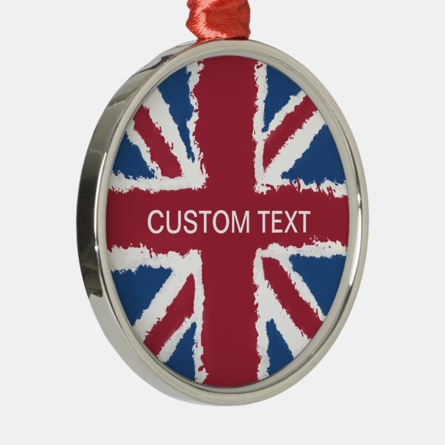 Anpassningsbar Text Union Jack Flagga Art av Heva  Julgransprydnad Metall (Höger)
