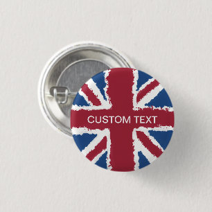 Anpassningsbar Text Union Jack Flagga Art av Heva  Knapp